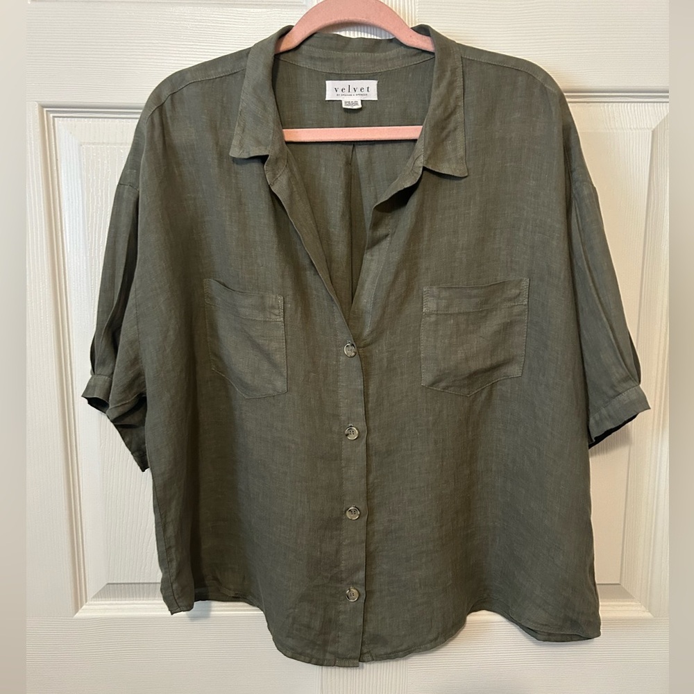 Velvet by Graham & Spencer Linen Button Up Blouse Lg - Picture 2 of 6